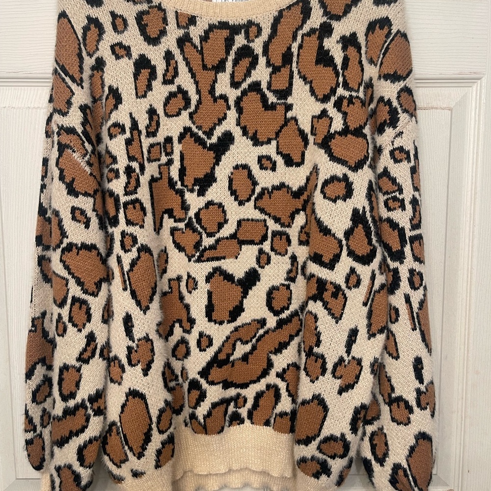 Women’s Boutique Leopard Print Sweater - Brown and Black